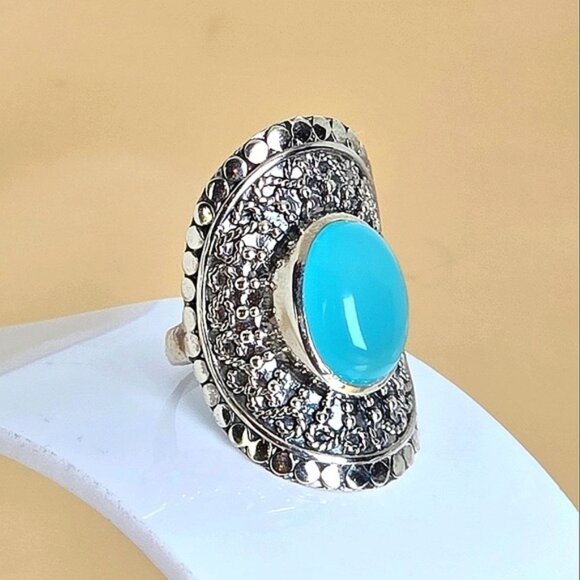 925 Sterling Silver Ring Sz 6.5 with Natural Chalcedony 14x10mm - Picture 8 of 13